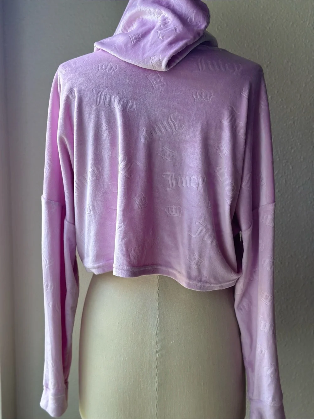 Juicy Couture Velour Tracksuit Set Lilac Pink Embossed Logo Crop Hoodie Pants M
